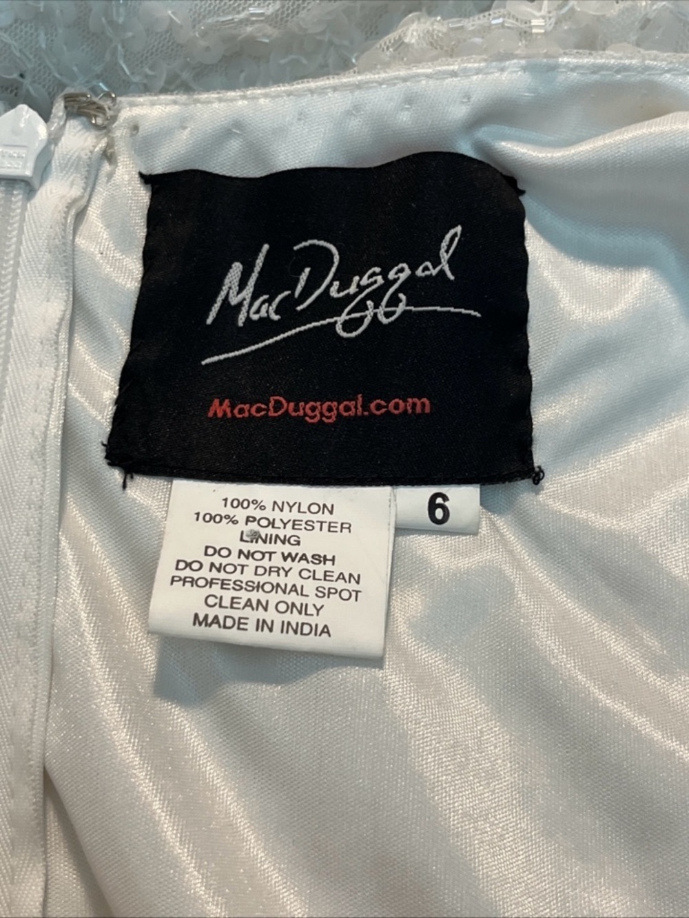 Mac Duggal Sequin Sleeveless V Neck Column White Gown & Beaded Belt Formal - Picture 3 of 10